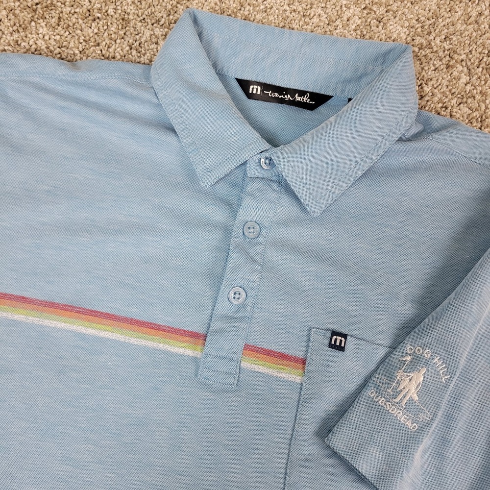 Travis Mathew Mens Medium Blue Striped Performance Stretch Polo Short Sleeve